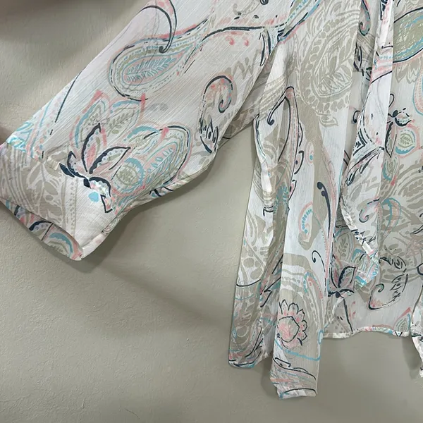 Chico's Multicolor Paisley Sheer Waterfall Front Shrug Cardigan Sz 2 US L - Image 5