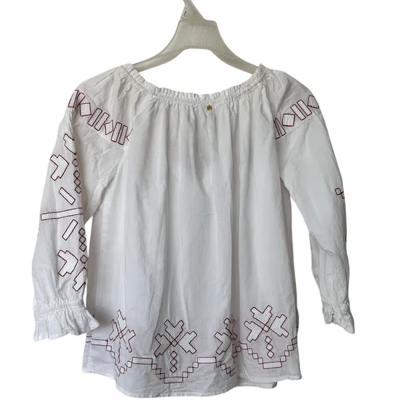 Anthropologie Harlyn Farina S Embroidered White Peasant Boho Blouse Top - Image 4