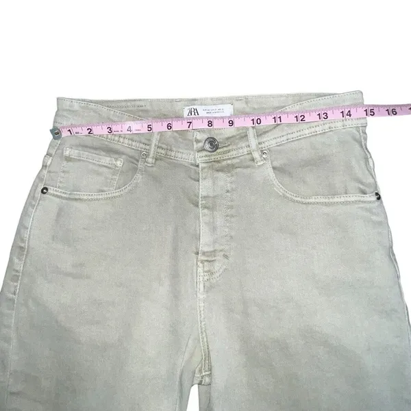 Zara Women High‎ Waisted Denim Jean Shorts 8” Size 31 Tan Mom Casual Summer Boho - Image 4