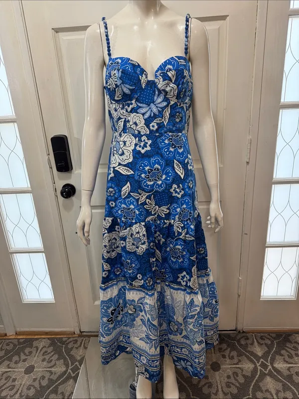 Farm Rio Blue Floral Spaghetti-Strap Maxi Dress - Image 2