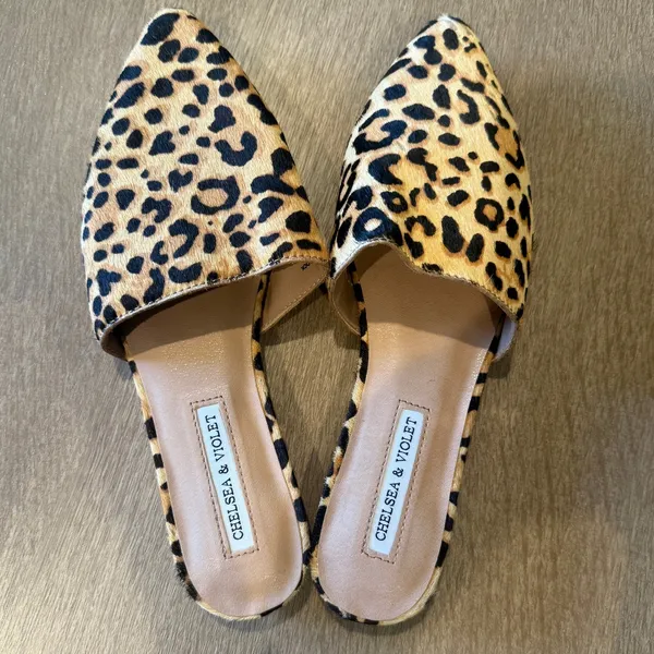 new Chelsea & Violet Eve 6.5 cheetah cowhair mule flat slip on shoes 2827 - Image 10