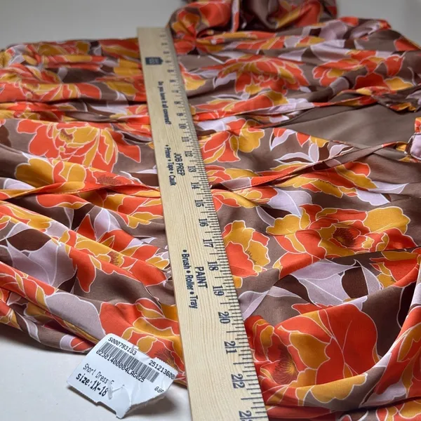 Emily Wonder Womens 1X Floral Mini Dress Orange Tan Tiered Boho 1X-18‎ - Image 8