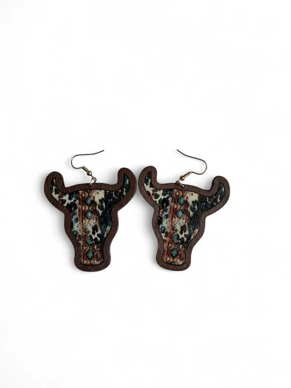 Southwestern Longhorn Earrings Brown - Image 2