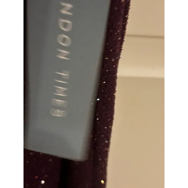 London Times Womens Plum Purple Metallic Shimmer Side Drape Cocktail Dress 16 - Image 4