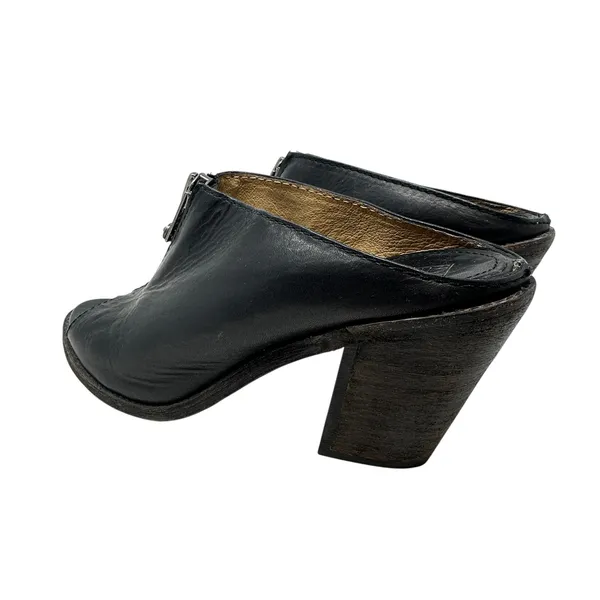 Frye Izzy Zip Moto Mule Heels Leather Open Toe Black‎ Size US 9.5 - Image 10
