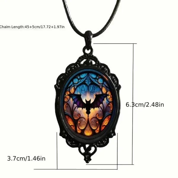 Vintage‎ Style Bat Cameo Pendant Necklace Gothic Halloween Faux Fashion Jewelry - Image 4