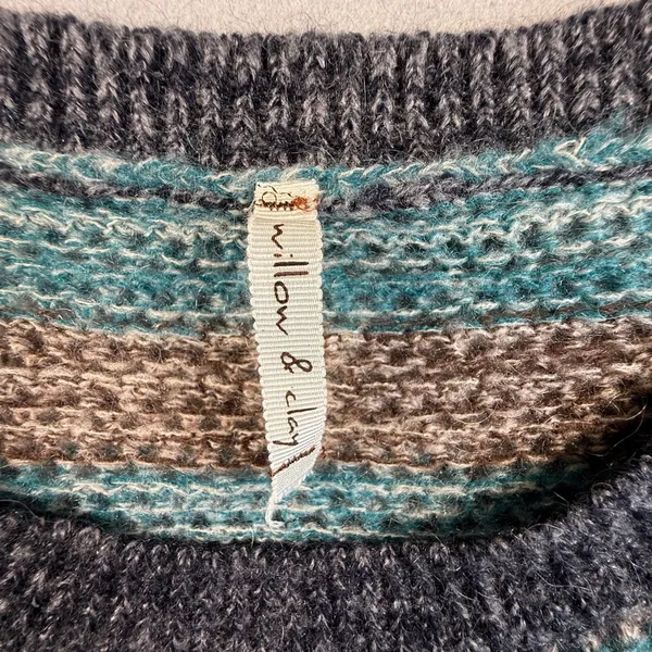 Willow & Clay Womens Striped Open Knit Mohair Blend Sweater Twee Whimsical Small - Image 4
