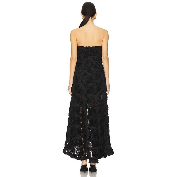 Elliatt Selena Maxi Dress Black Rosette 3D Floral Strapless Gown - Image 2