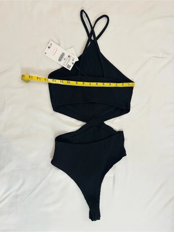 NWT Zara Cut Out Halter Bodysuit – Black – M - Image 13