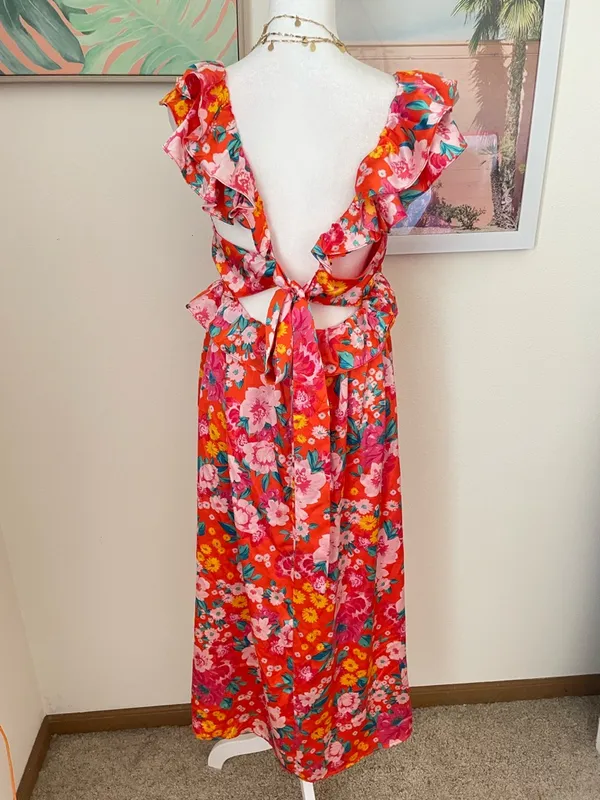 Sugar Lips Satin Floral Ruffle Midi Dress in Medium New - Image 10