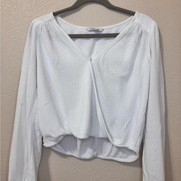 American Eagle Outfitters White Wrap Blouse size M - Image 2