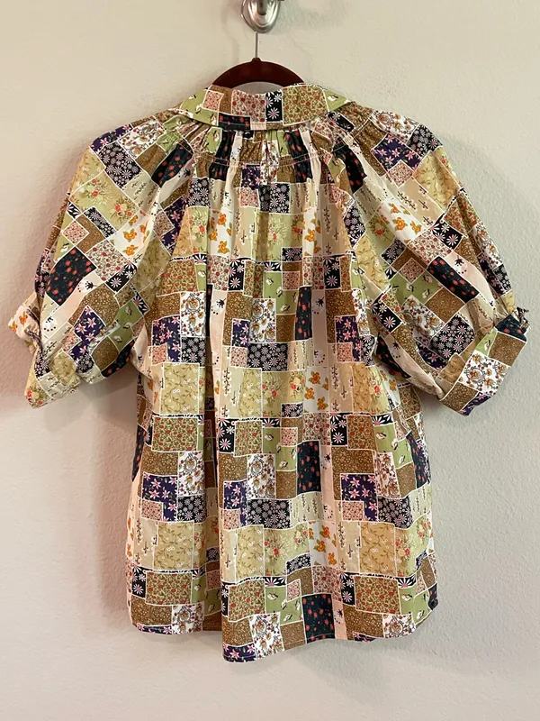 Entro Floral Patchwork Puff Sleeves Popover Cotton Top Size Small - Image 4