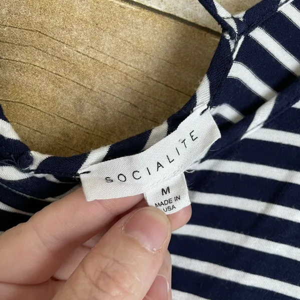 Socialite Women's Blue Striped Criss Cross Back Dress - Size Medium - 90's Style - Image 3
