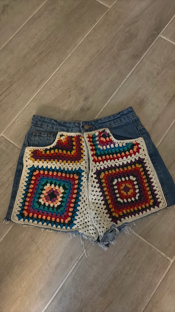 Farm Rio Jean Shorts Crochet Denim High-Rise Women’s Xs - Image 4