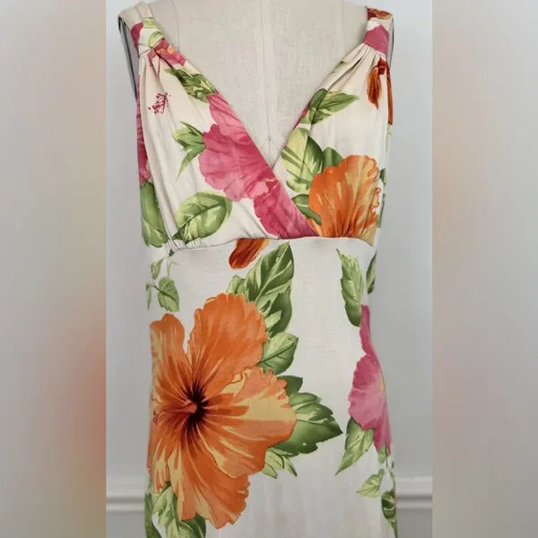 Tommy Bahama Floral Silk shift Dress with Orange and Pink Accents - Image 2
