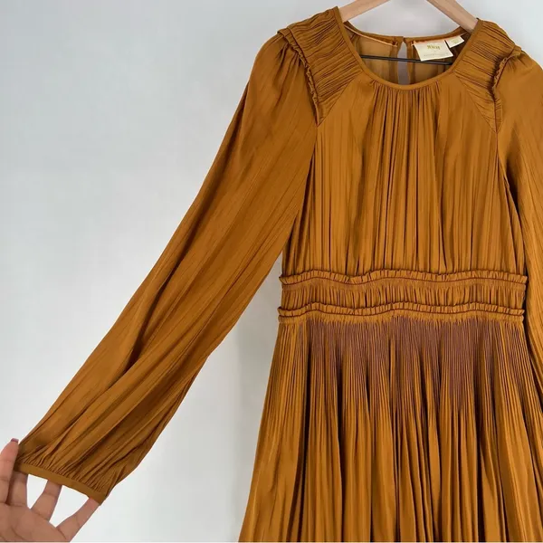 Anthropologie Maeve Saniya Mini Dress Pleated Satin Ruffle‎ Trim Feminine - Image 8