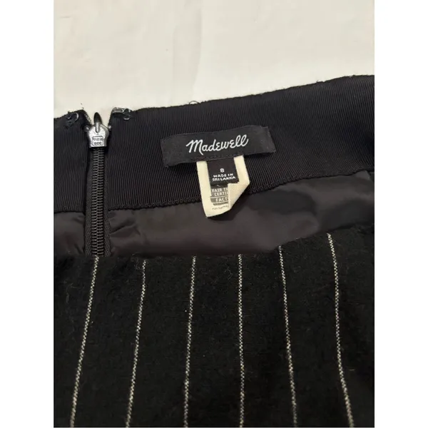 Madewell Size 8 Black Pinstripe Mini Skirt Front Slit Tailored Preppy Office Y2K - Image 5