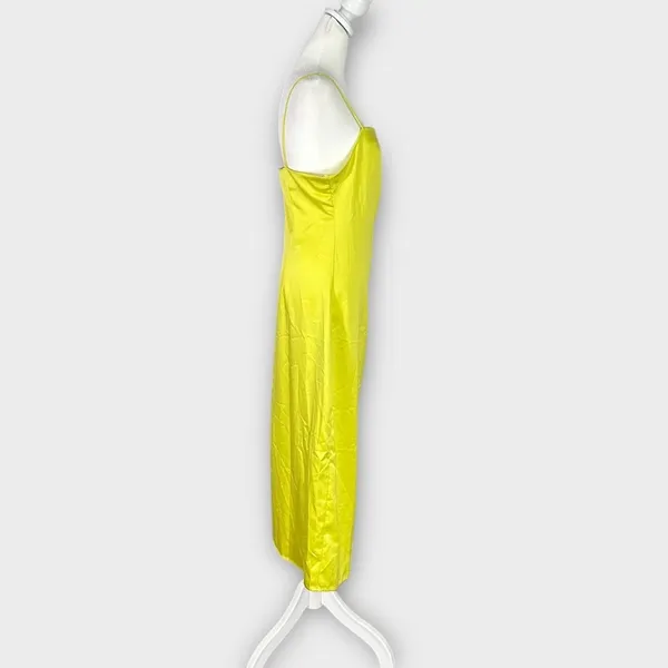 Vero Moda Midi Dress Women's Small Yellow Satin Ruched Strappy Square Neck NWT - Image 4