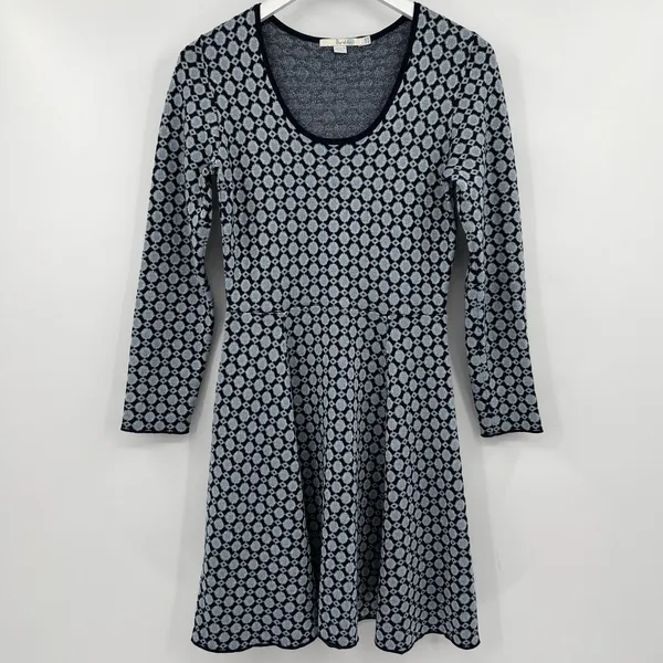 Boden‎ Size 4R Glamorous Metallic Knit Dress Blue Geometric Print Long Sleeves - Image 2