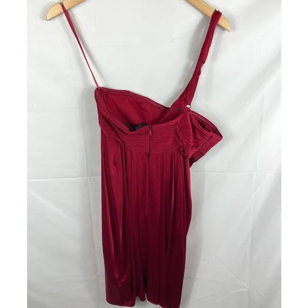 BCBGMaxazria one shoulder deep red satin cocktail dress size 6 - Image 5