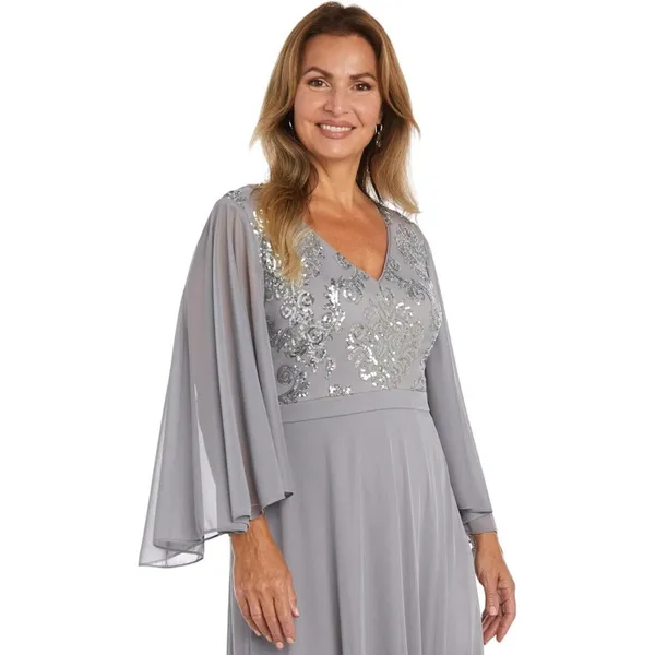 R & M Richards Womens Sequin Evening Dress Gown 99399 Silver Gray 10 - Image 8