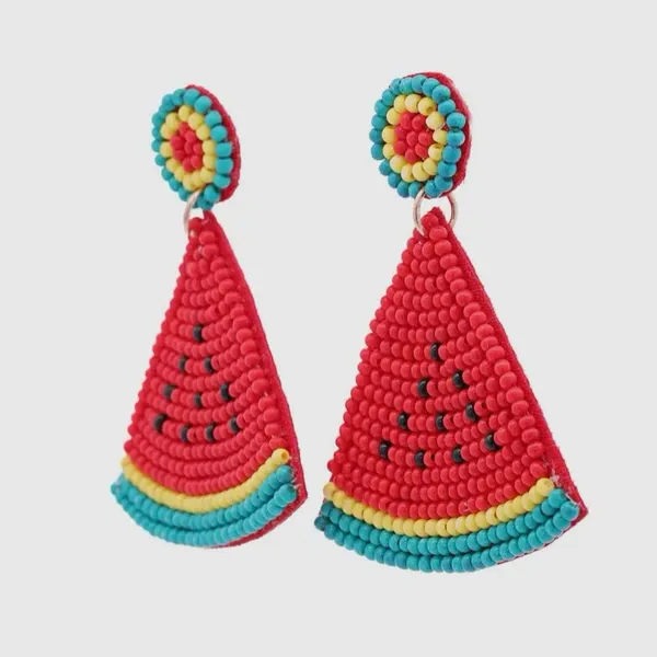 Colorful Beaded Earrings Red - Image 3
