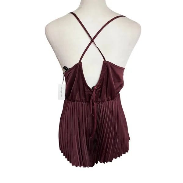 Banana Republic Burgundy Satin Pleated Cami Top XL Crossback NWT - Image 4
