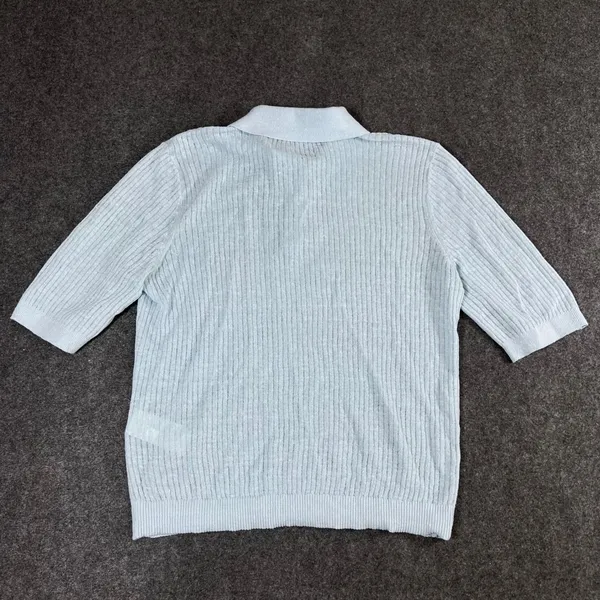 Madewell Womens Light Blue Linen Blend Ribbed Short Sleeve Polo Sweater Size M - Image 2