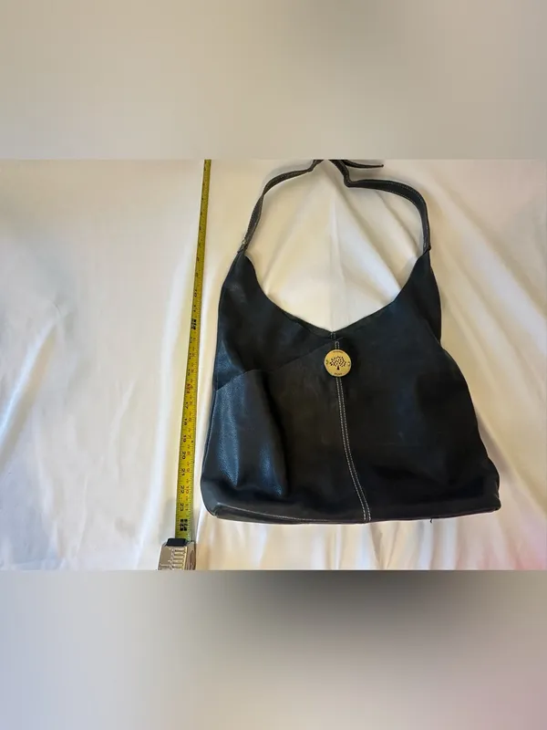Mulberry Black Leather Hobo Bag with Brass Button - Image 9