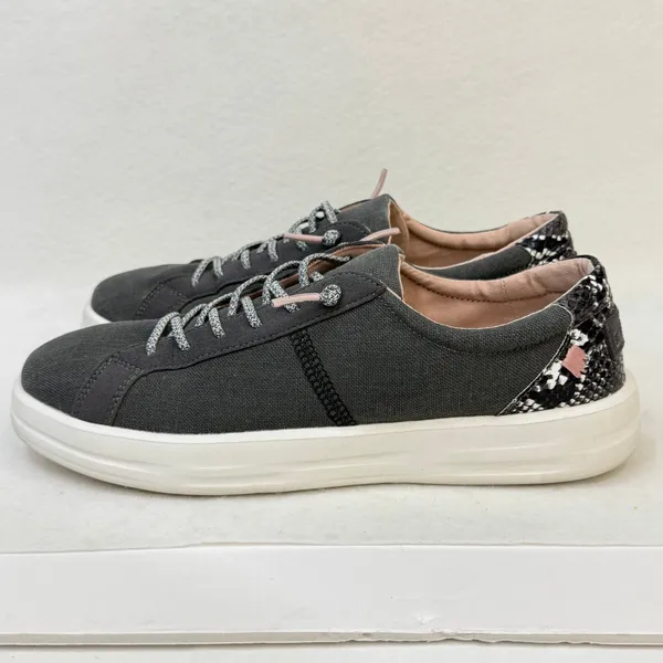 HeyDude Womens Karina Slip On Casual Canvas Sneakers Gray Black Snake Size 9 - Image 5