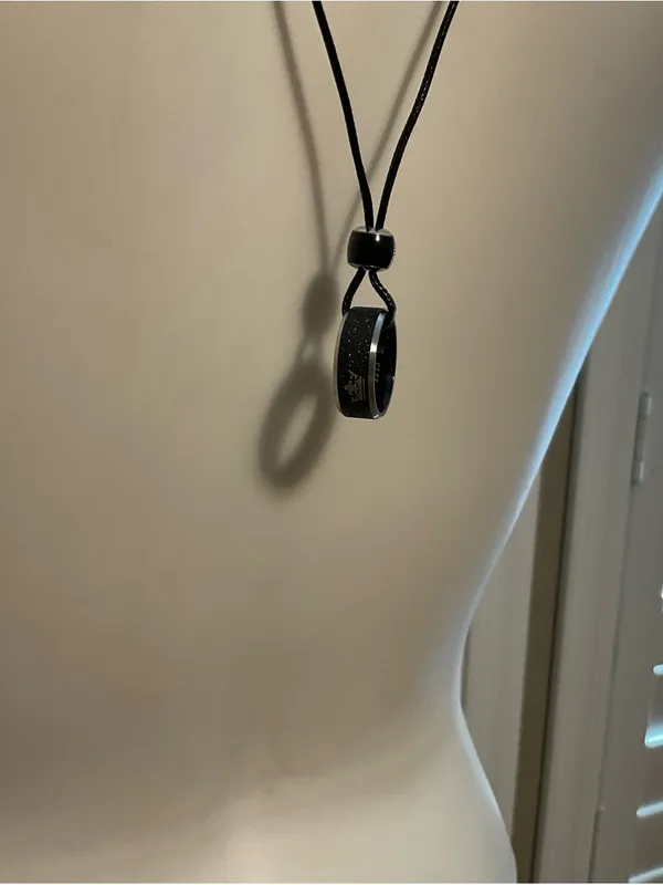 Elegant Black Cord Necklace with Ring Pendant - Image 2