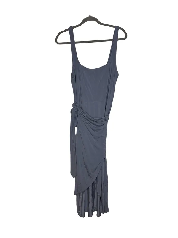 👗 Wilfred Draped Wrap Midi Dress XL Ruched Side Asymmetrical Hem Blue 👗 - Image 2