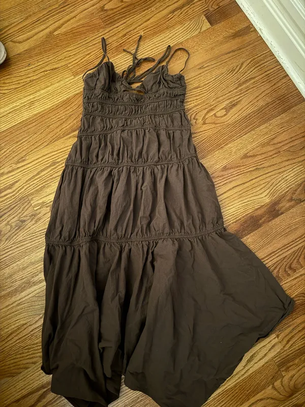 SNDYS Revolve Brown Maxi Dress Everyday Halter Tahlia Chocolate Medium - Image 2