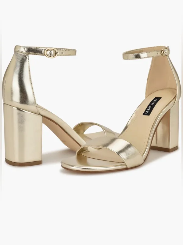 Nine West Toniann Gold Metallic Ankle Strap Block Heel Sandals 9M $99 Retail - Image 3