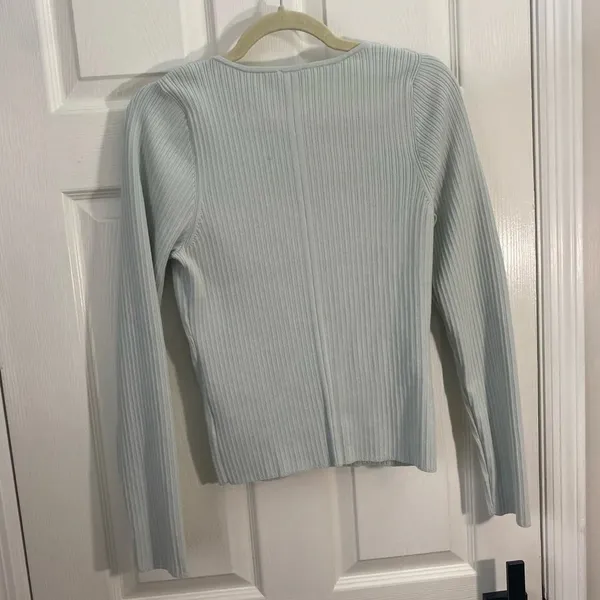 NWT Express Ribbed V Neck Fitted Long Sleeve Top Mint Green Size L Stretch - Image 5