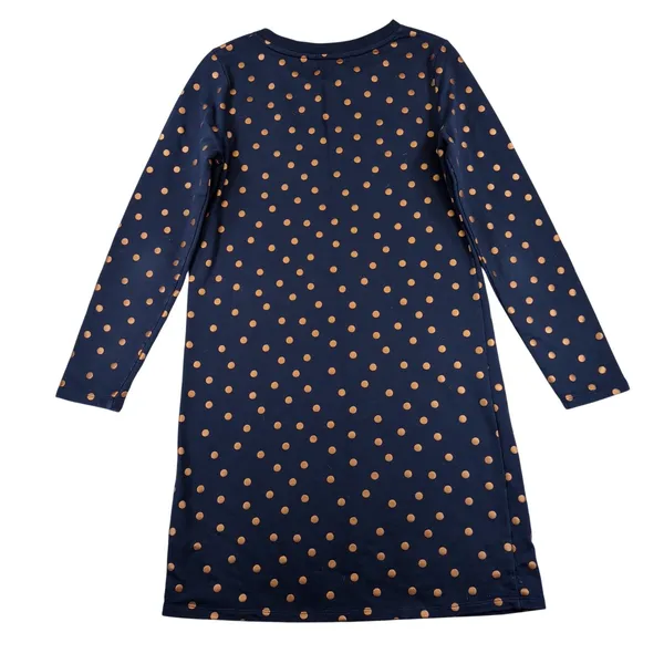 Boden Navy Blue Copper Metallic Polka Dot Cotton Long Sleeve Tunic Dress US 4R - Image 2