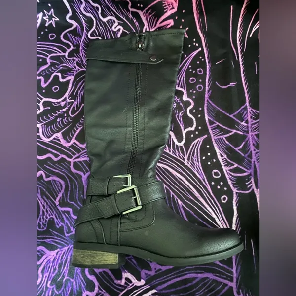 EUC Rampage Black Hansel Zipper and Buckle Knee-High Riding Boot Size 5 - Image 2