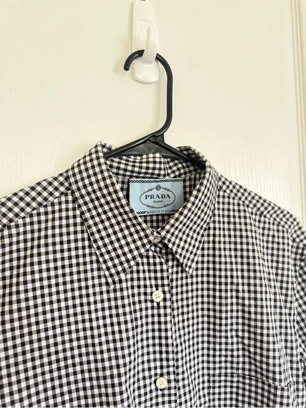 Prada Fall 2013 Gingham Black & White Shirt Dress - Image 8