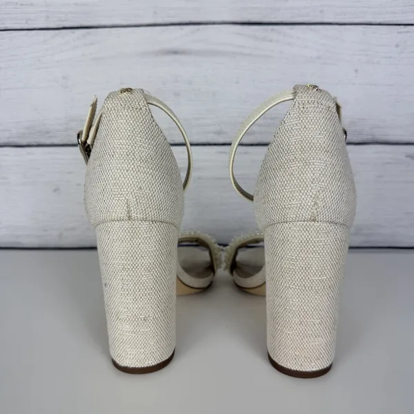 SAM EDELMAN Yaro Perla Beaded Block Heel Sandals Ivory US Size 7.5 Wedding Party - Image 6