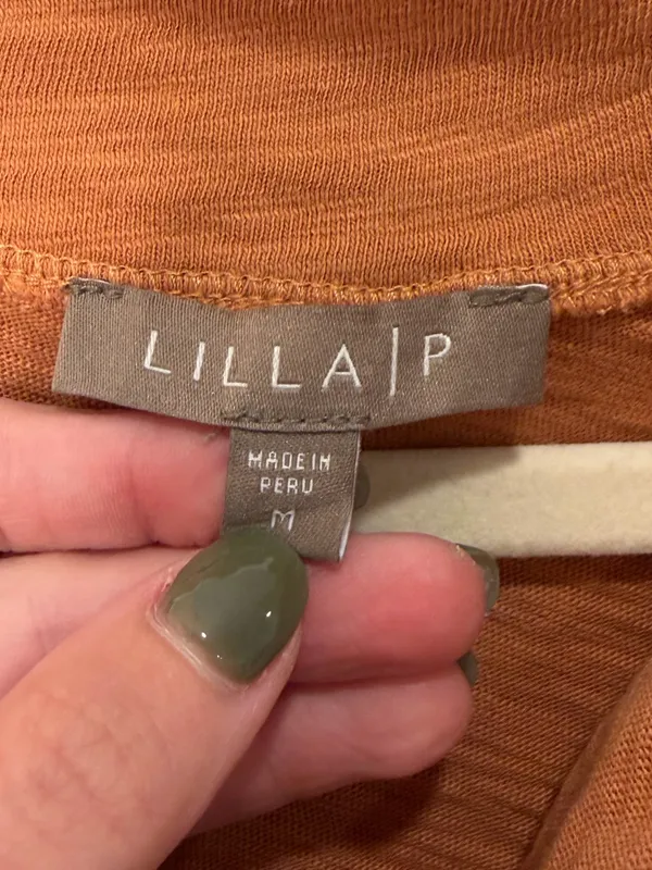 Lilla P Burnt Orange Cotton Slub Pullover Top Womens Size Medium Long Sleeve - Image 2