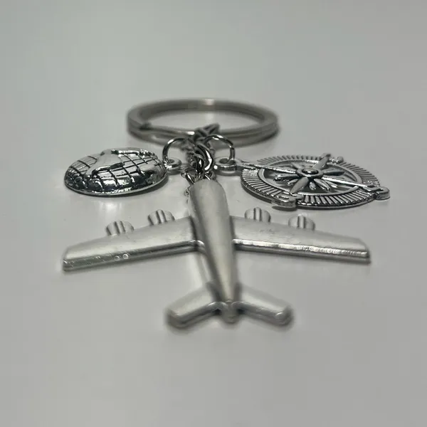 Airplane Aviation World Globe Travel Compass Charm Keyring Keychain - Image 6