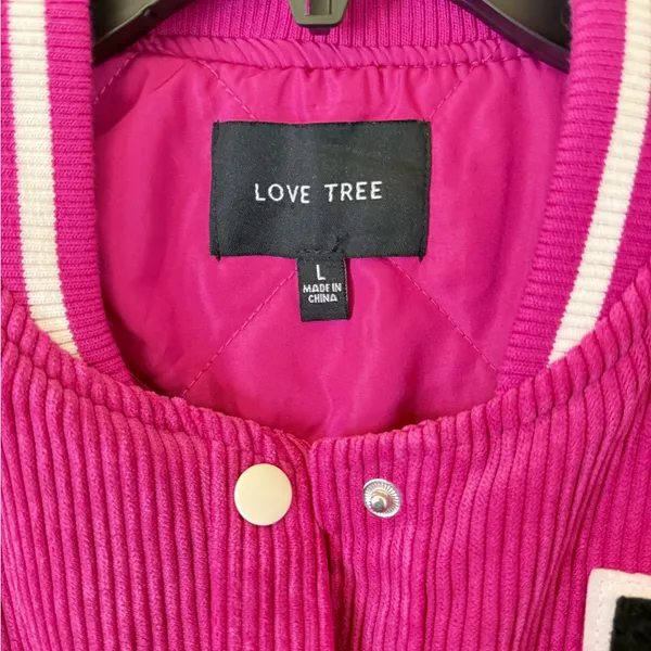 Love Tree Fuchsia Varsity Jacket with Cream Sleeves - Image 2