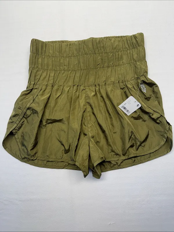 Free People Olive Smocked High-Waist Athletic Shorts - Image 3