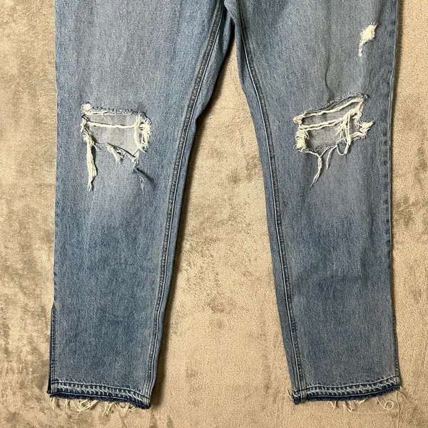 GRLFRND Harlow High Rise Boot Slit Jeans Size 32 Distressed Raw Hem Blue Diamond - Image 4