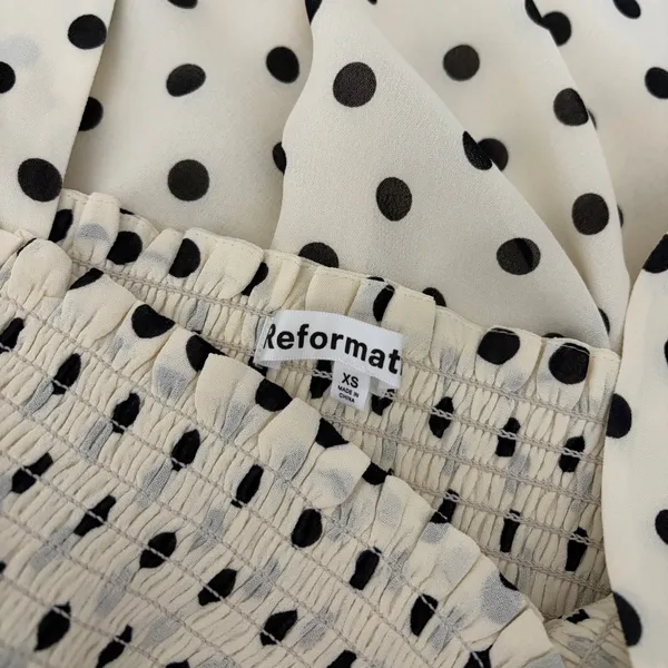 REFORMATION Zaria Dress Portofino Polka Dot Black White Smocked Mini Dress XS - Image 12