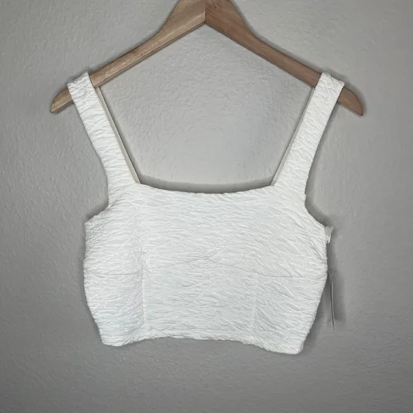Good American Womens Textured Cloud White Crop Square Neck Top Small - Image 3