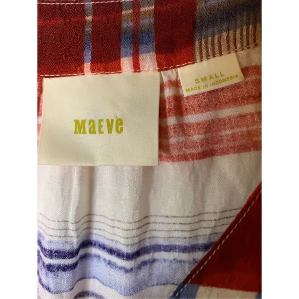 Maeve Anthropologie Lila Tiered Peasant Top Red White Blue Stripe size small - Image 4