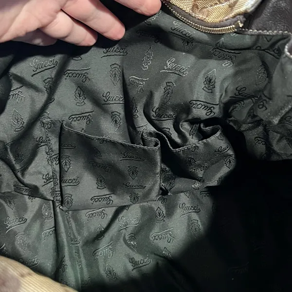 Gucci Hysteria Beige and BrownCrystal Large GG Water-resistant Shoulder Bag - Image 3