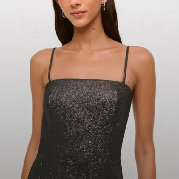 NWOT Abercrombie & Fitch Metallic strapless midi dress Charcoal Gray Shiny - Image 3