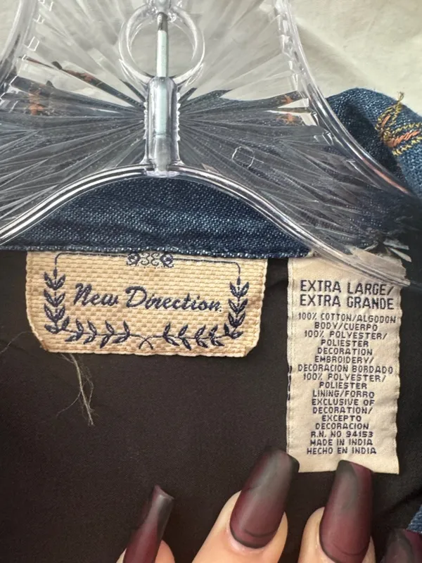 New Direction Vintage Boho Denim Jacket with Embroidery - Dark Blue - Image 2